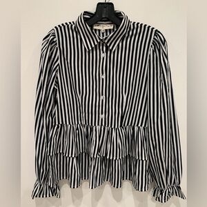 NWT WISHING WARES STRIPED RUFFLE PEPLUM SHIRT BLOUSE SIZE S SMALL $39.99